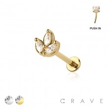 MULTI CZ MARQUISE FLOWER THREADLESS (PUSH IN) 316L SURGICAL STEEL LABRET SET